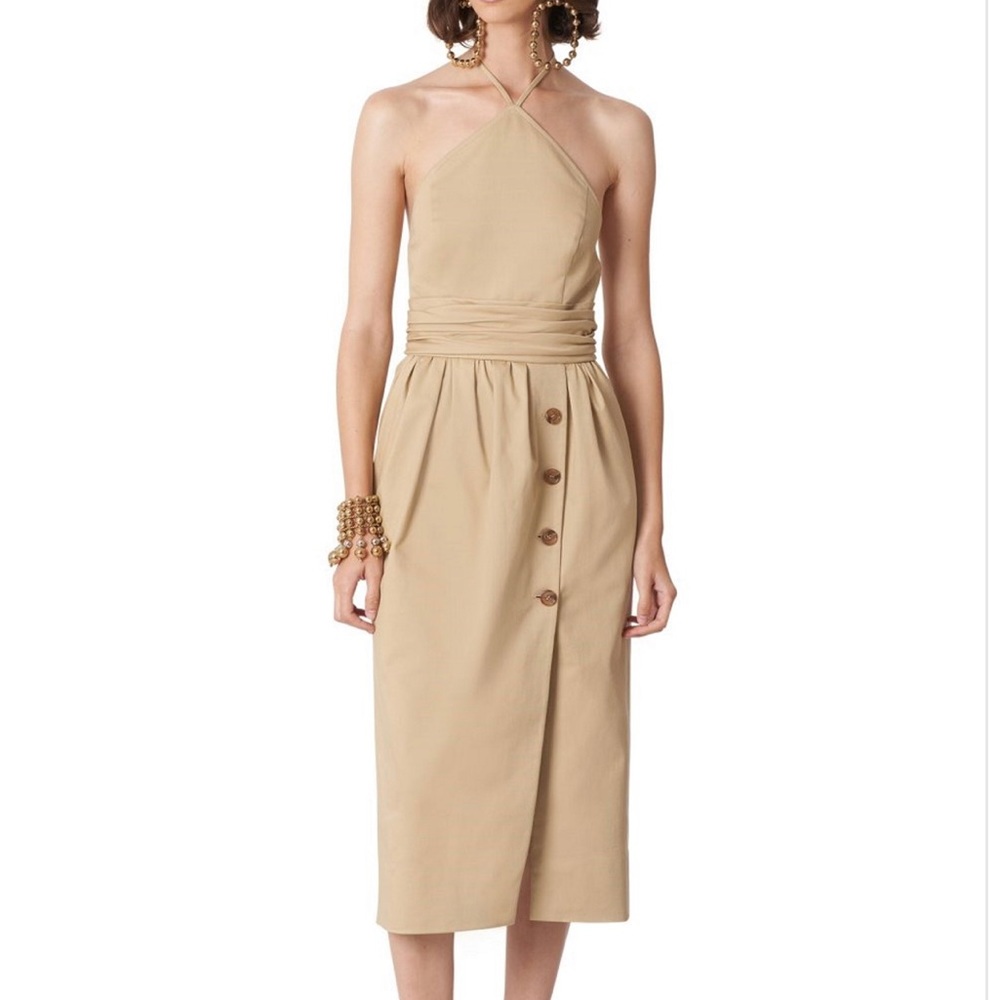 Carolina Herrera
Button-Side Halter Midi Dress